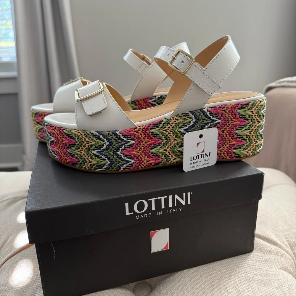 NEW‎ Lottini Multicolor Leather Platform Sandals Size 9.5